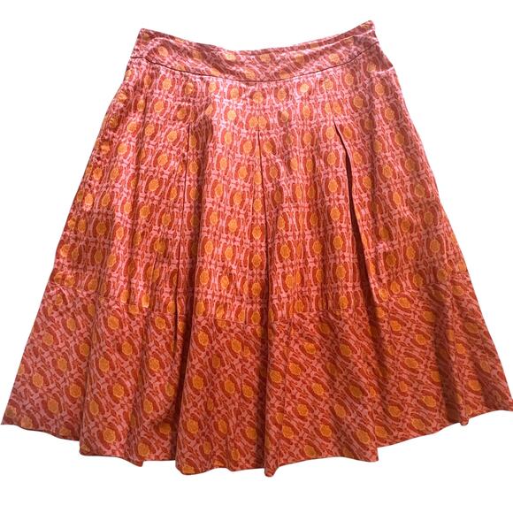Talbots Pleated A-Line Skirt Womens Size 2P Orange Pink Geometric Flare 2 Petite - Picture 1 of 8